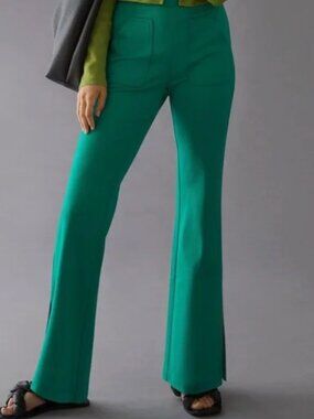 Anthropologie x Maeve Knit Flare Pants in Shamrock Green